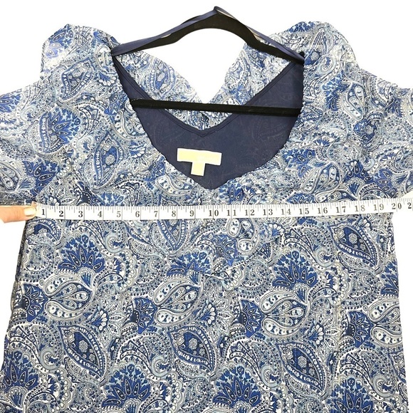 Michael Kors Blue Dress Paisley Ruffle Neck Shift Boho Peasant SZ L Cottagecore - Picture 6 of 8